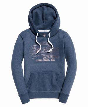 Superdry Vintage Logo Metallic Outline Női Kapucnis Pulóver Kék | HBNUW4293